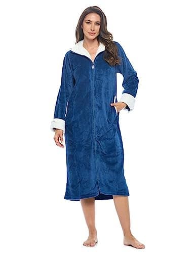 Casual Nights Women's Full Front Zip Up Plush Fleece Robe Housecoat, Blue Berry, XX-Large