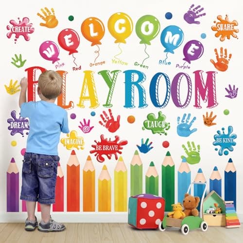 wondever Inspirational Quotes Colorful Pencil Wall Stickers Welcome Playroom Handprint Peel and Stick Wall Art Decals for Kids Room Elementary School Teacher Classroom