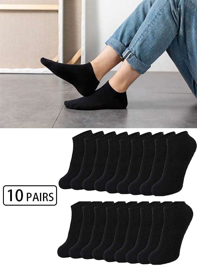 10 Pairs Socks Ankle Casual Thin Socks Low Cut Cotton Athletic Short Socks (Black)