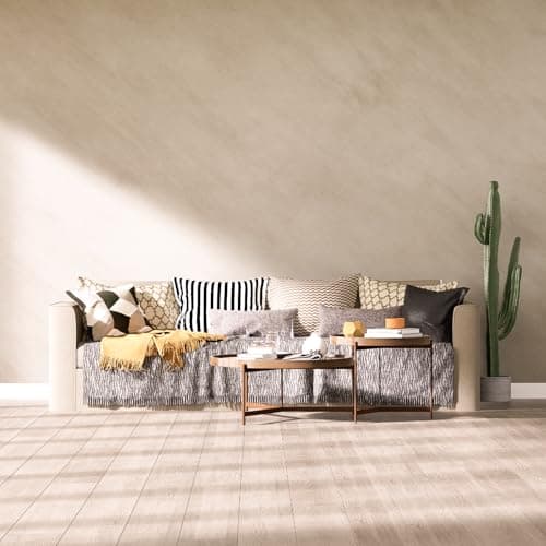 Bumoo Beige Peel and Stick Wallpaper 16" x 590" Cream and Greige Concrete Contact Paper PVC self-Adhesive Waterproof Matte limewash Vinyl Removable Living Room Kitchen Bathroom Dorm Gym