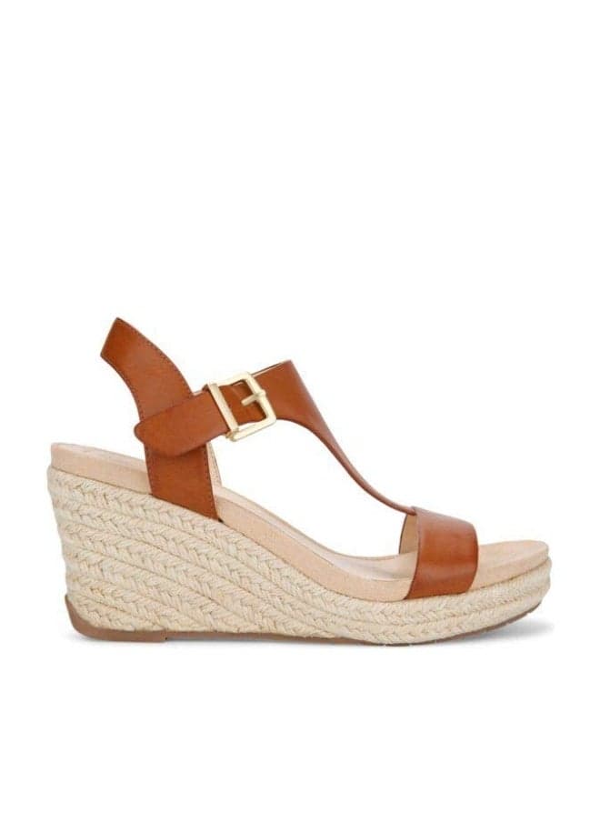 Kenneth Cole REACTION Women's T-Strap Wedge Sandal, Tan, 6.5 M US
