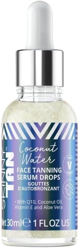 Skinny Tan Coconut Water Serum Tanning Drops Fake Tan Face Serum with Youth Boosting Q10 VItamin E for Natural Glow Vegan Cruelty Free Skincare 30ml