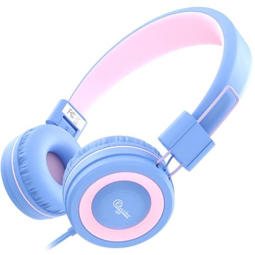 ELECDER i37 Kids Headphones for School Children Girls Boys Teens Foldable Adjustable On Ear Wired Headphones with 3.5mm Jack for Smartphones Chromebook Laptop Computer PC Tablets Trave, Purple/Pink