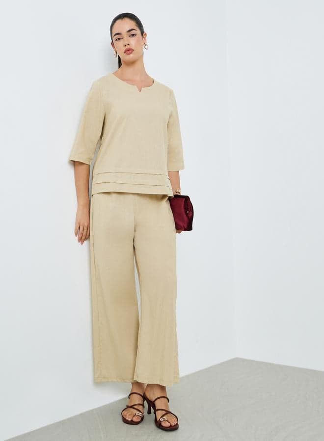 Women Fold Pleat Top and Wide Leg Modest Set
