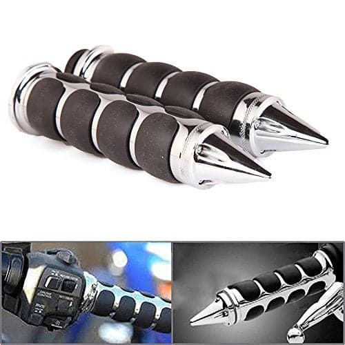 Pair of 1" Dual Motorcycle Bar End Hand Grips Handlebar for Cruisers Harley Yamaha Suzuki-Silver