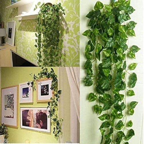 BS AMOR Artificial Creeper Money Plant Leaf Garland | Wall Hanging | Speacial Ocassion Decoration | Home Decor Party | Office Festival Theme Decorative Length 6 Feet Pack Strings (4)
