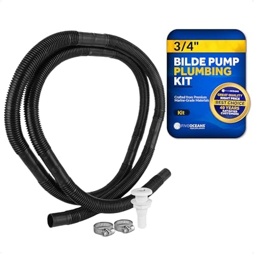Five Oceans 3/4" Hose Bilge Pump Plumbing Kit, 7-Feet Kink-free Flexible PVC, 2 Stainless Steel Hose Clamps and Tru-Hull Fitting - FO4329