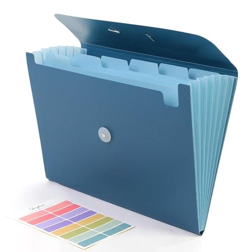 SKYDUE Accordion File Organizer Expanding File Folder with 7 Pockets Portable Receipt Paper Documents Organizer Letter Size Filing Folder School Office Supplies Dark Blue