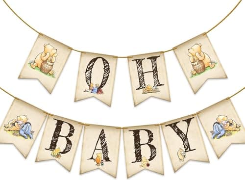 Classic Winnie Oh Baby Banner for Baby Shower Decorations Pooh First Birthday Supplies Bear Banners