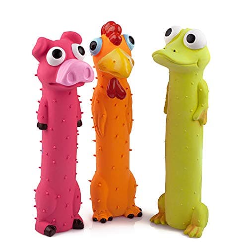 CHIWAVA 3 Pack 9 Squeaky Latex Dog Toys Standing Stick Animal Puppy Fetch Interactive Play for Small Medium Dogs