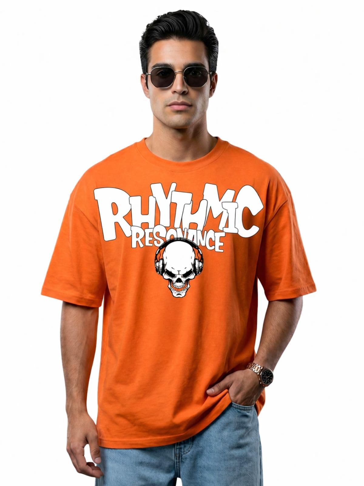 Veirdo® Pure Cotton Half Sleeve Round Neck Oversized Fit Graphic Print Muskmelon T-Shirt Men/Boys (OS_V_RHYTMIC_AC_M) (Available in from S to 2XL)