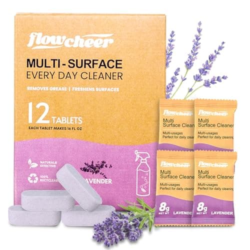 flowcheer Multi Surface Cleaner Refills -All Purpose Cleaning Tablets-Makes 192 fl oz(12 x 16 Fl oz) Bottles of Spray Cleaner for Household&Kitchen Cleaning-Lavender Scent(Not Included Bottles)