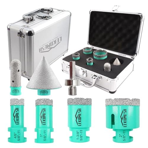 LEKOMESH Diamond Core Drill Bits Set 6pcs Tile Hole Saw Kit for Porcelain Tile Ceramic Marble Brick Concrete with 5/8-11 Thread(20/25/35/50/20mm+20mm Finger Bit+50mm Beveling Chamfer Bit)