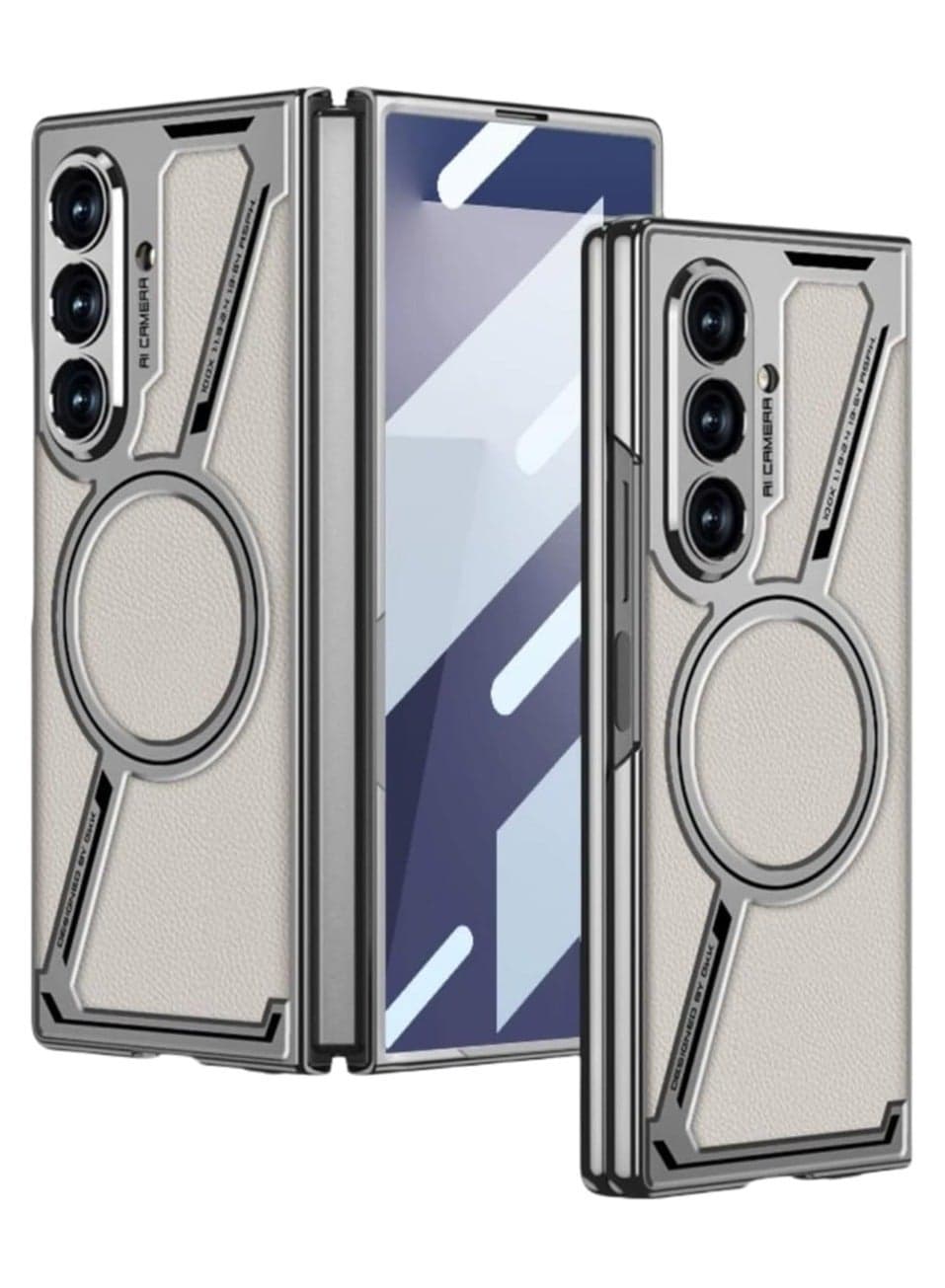 Magnetic Case Compatible with Samsung Galaxy Z Fold 7 2025 Wireless Charging Precision Hole Protective Leather Case with HD Tempered Glass Film