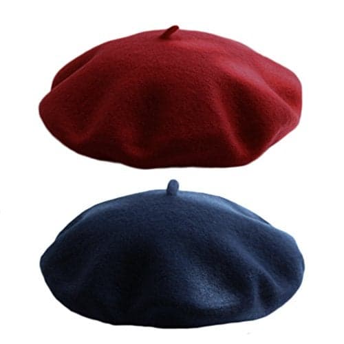 AIYUE Women Men Beanie Hat Wool Warm French Beret Solid Color Artist Painter Fancy Dress Costumes Navy Blue/Wine Red