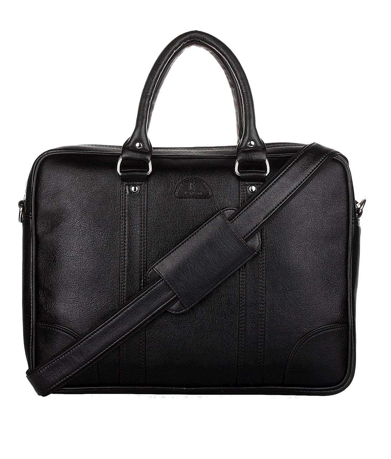 K London Professional Unisex Laptop Messenger bag|Briefcase|Office bag, Black PU Leather, Dual Handle with Shoulder Strap| Office Bag for men and women Support Upto 15 Inches (1803_Black)