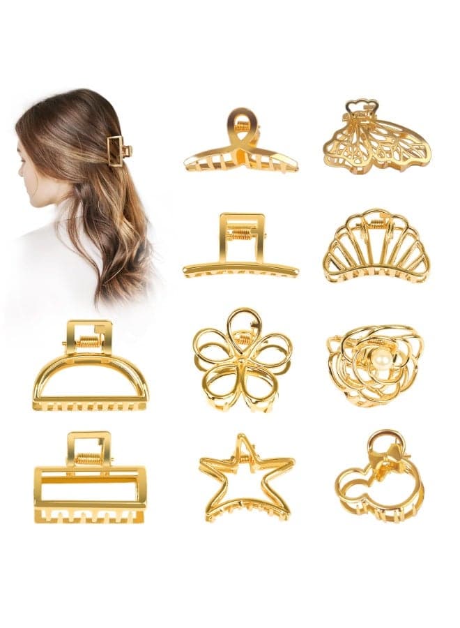 Small Gold Hair Clips, 10 Pack Mini Hair Claw Clips for Women Thick Thin Hair, Metal Hair Accessories, Nonslip Bangs Pins Hair Accessories for Women Girls