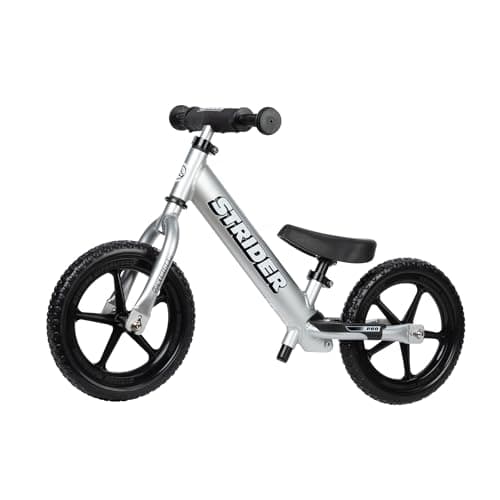 Strider 12 Pro Bike Silver No Pedal Balance Bicycle for Kids 1 to 4 Years Includes Safety Pad Padded Seat Mini Grips FlatFree Tires Tool Free