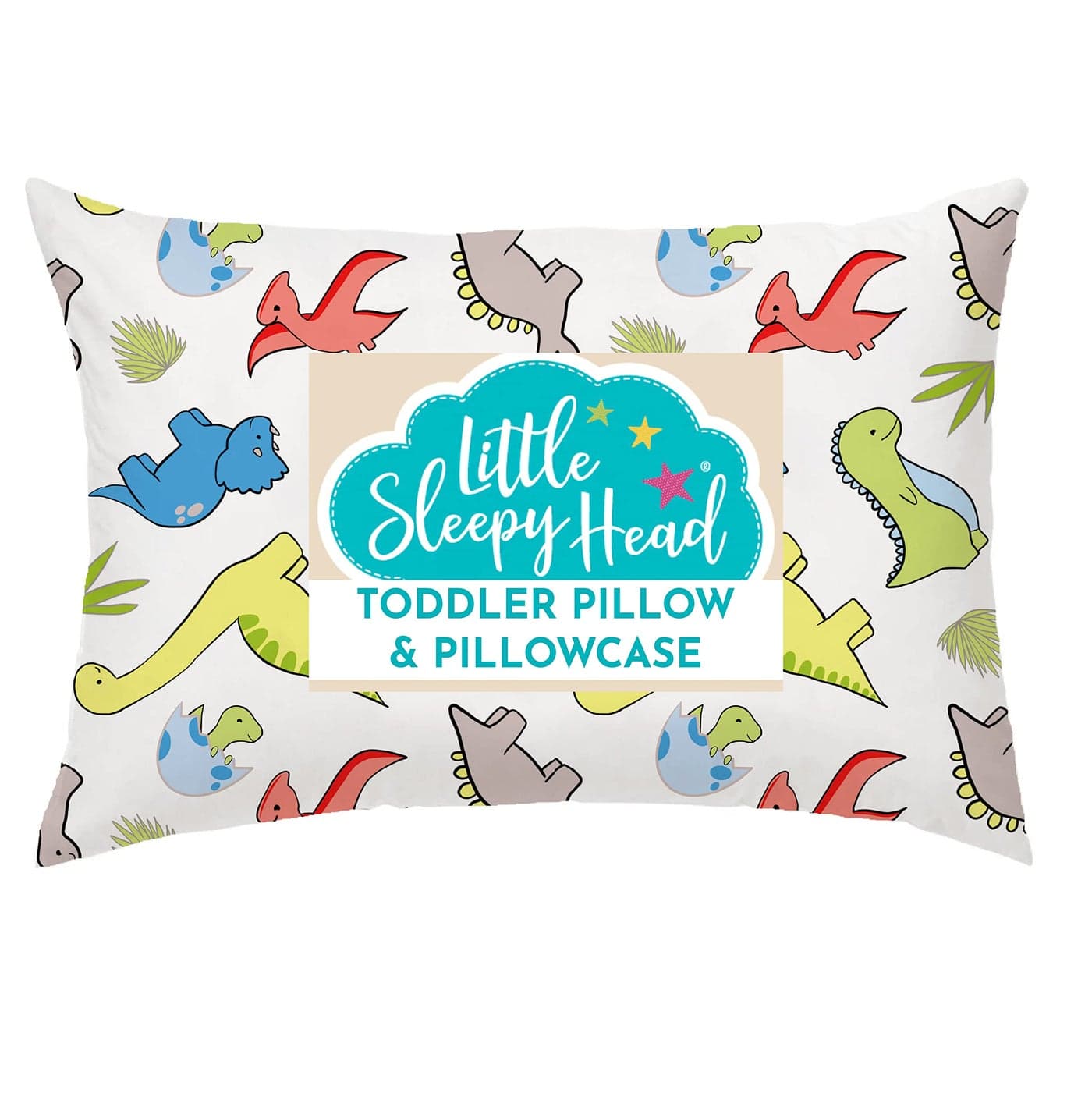 Little Sleepy Head Toddler Pillow with Pillowcase 13x18 Kids Pillow for Sleeping Better Neck Support Ergonomic Pillow and Toddler Pillowcase Best Pillows for Kids Dinosaurs White