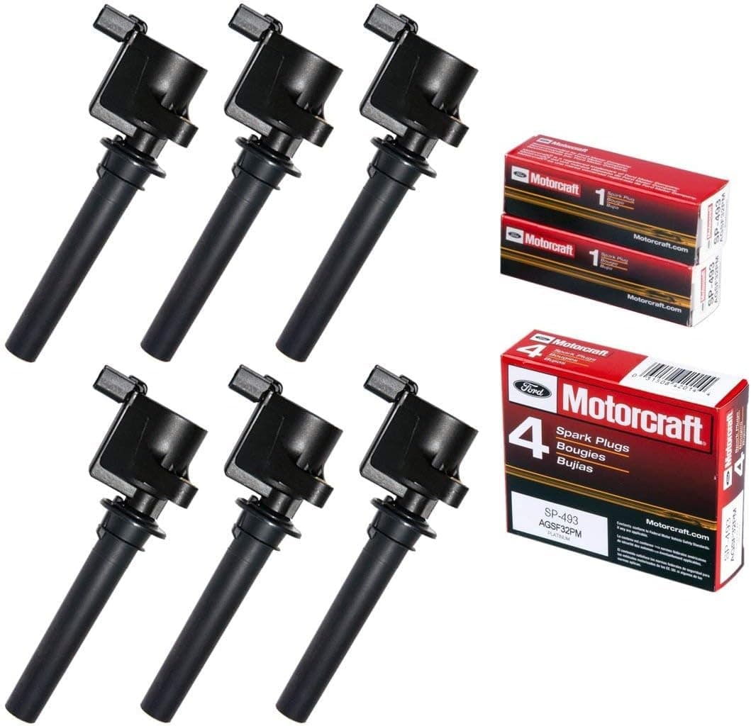 MAS Set of 6 Ignition Coil & 6 Motorcraft Platinum Spark Plugs AGSF32PM SP493 Compatible with Ford Mzda Tribute Mercury 3.0 V6 DG513 DG500 C1458 FD502 UF406 C1387 FD495