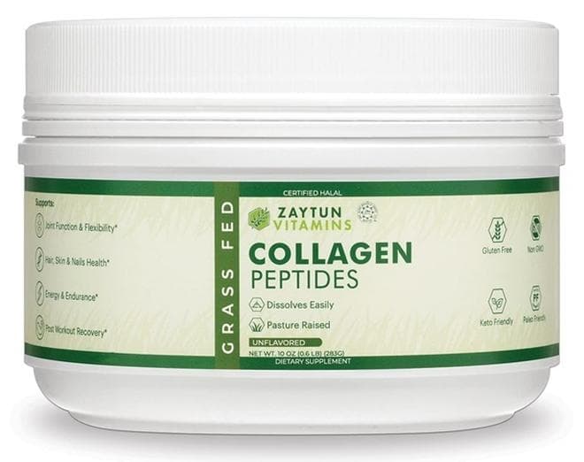 Zaytun Halal Collagen Peptides Powder, Hydrolyzed Type I & III Collagen, Supports Joint, Bone, Muscles, Hair, Skin, & Nails, Keto Friendly, Grass-Fed, 10 oz, Made in USA, Certified Halal