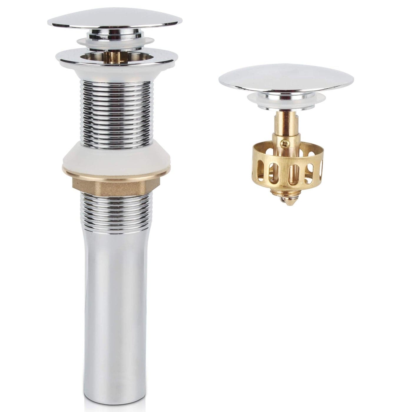 Pop Up Sink Drain Without Overflow Bathroom Faucet Vessel Vanity Sink Drain with Detachable Basket Stopper Polished Chrome