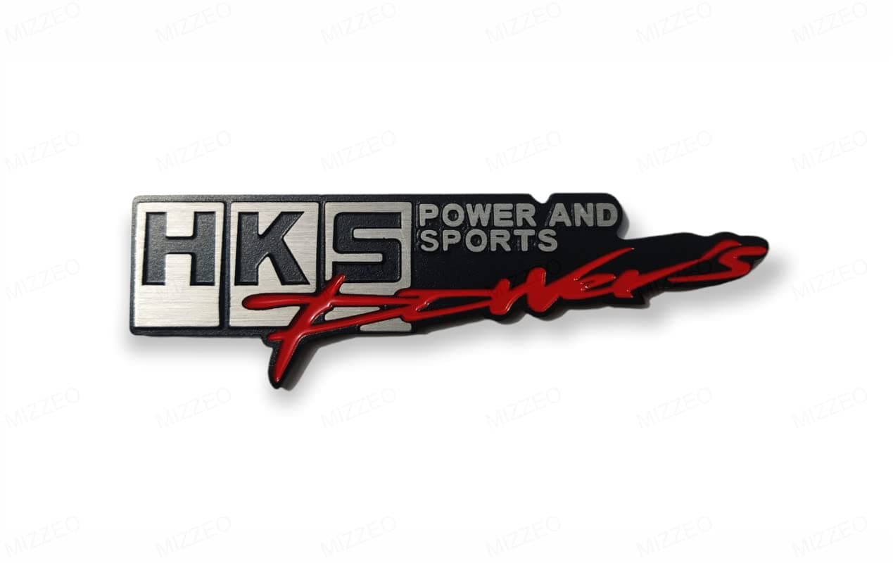 MIZZEO 3D Premium Car Emblem, Stylish HKS Power & Sports Black Silver and Red Badge, Automotive Decal & Sticker Compatible with All Cars