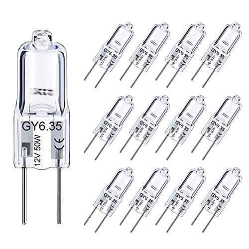 Lacnooe GY6.35 Bulb 50W, 12 Pack Dimmable GY6.35 Light Bulb Q50/CL/GY6/12V/T3/T4 JC Type GY6.35/G6.35 Bi-pin Base AC/DC 12V Warm White 2700K Single Ended Capsule Light Bulbs
