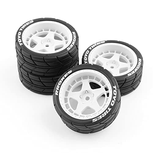Chanmoo 110 RC On Road Tires 12mm Hex Plastic Wheels Rims and Rubber Street Tyres for 110 Rally Racing Drift Touring CarTamiya XV01 XV02 TA06 TT01 TT02 PTG2 144001 A959 HPI KYOSHO 4PCS White A