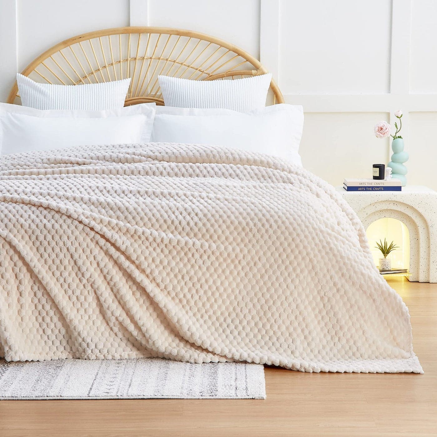 EXQ Home King Size Blanket for Bed or Couch 3D Imitation Turtle Shell Jacquard Decorative Fleece Blankets Cozy Soft Lightweight Fuzzy Flannel Blanket Suitable for All Seasons90108Beige