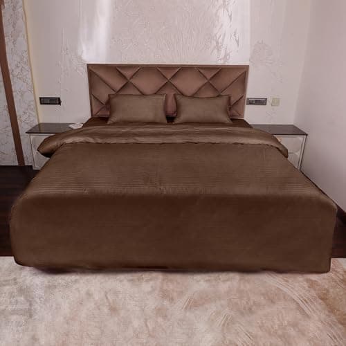 DAKSH Premium Cotton 300TC Stain Striped King Size Duvet Cover/Quilt/Razai/Comforter Cover 102" x 110" with 2 Pillow Covers - Brown