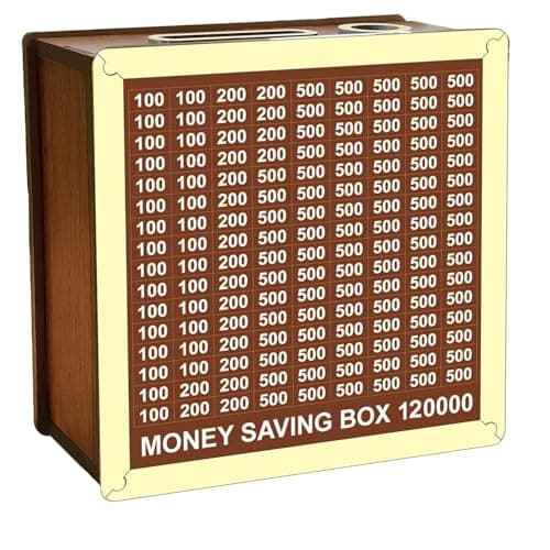 Noridy Wooden Modern Money/Piggy Bank for Kids & Adults Coin Box with Carved Design Savings Mini Bank Donation Box Smart Money Box Wooden Coin Box Bank with Numbers (RS 1 20 000)