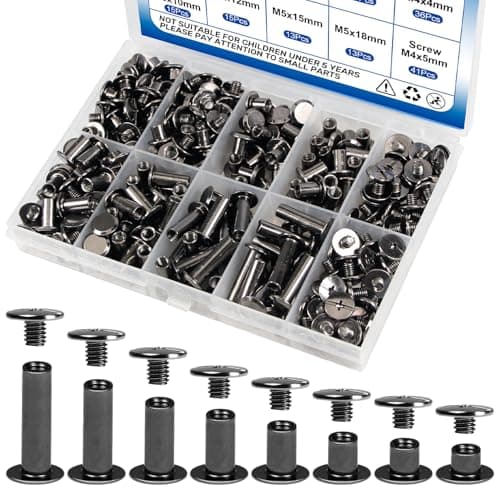128 Sets Black Chicago Screws Leather Rivets Kit 8 Sizes Carbon Steel Binding Screws M5 456810121518mm 3 Lengths M4 345mm for Leather Craft Belts Bags Shoes Clothing