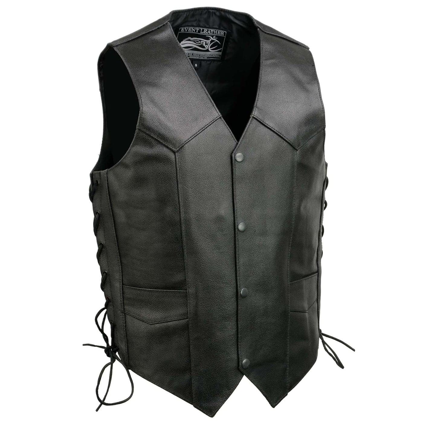 Event Leather EL5315 Black Motorcycle Leather Vest for Men wSide Lace Riding Club Adult Motorcycle Vests XSmall