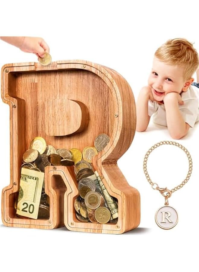 SummiDate Wooden Letter gy Bank| gy Bank for Boys Girls Toddler| Alphabet R Money Bank| Coin Bank Birthday Gift for Kids|Birthday Gift for Kids (R)