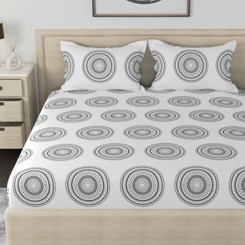 Huesland by Ahmedabad Cotton 210 TC Premium King Size Bed Sheet Cotton with 2 Pillow Covers | 9ft x 9ft| White