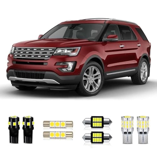 MEALAM White LED Bulbs Package Kit Compatible with 2011 2012 2013 2014 2015 2016 2017 2018 2019 2020 Ford Explorer Interior Map Dome Light + License Plate Light and Install Tool, 11 Piece