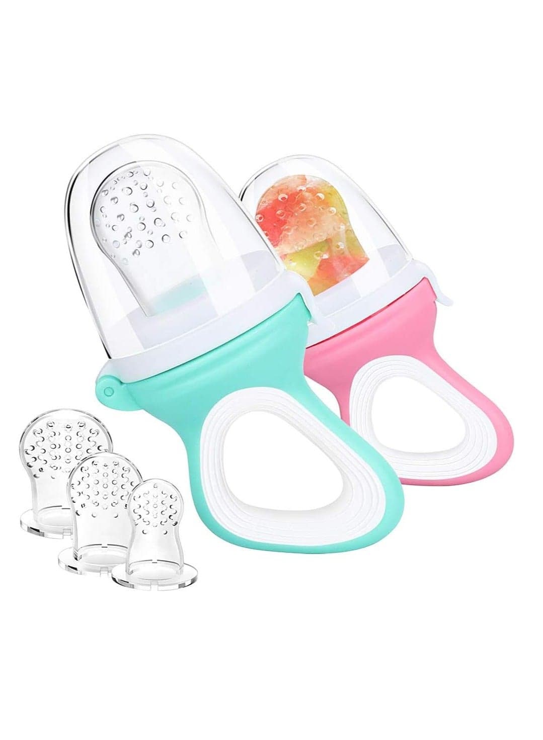 2 PCs Baby Food Fruit Feeder Pacifier with 3 PCs Replacement Silicone Pouches