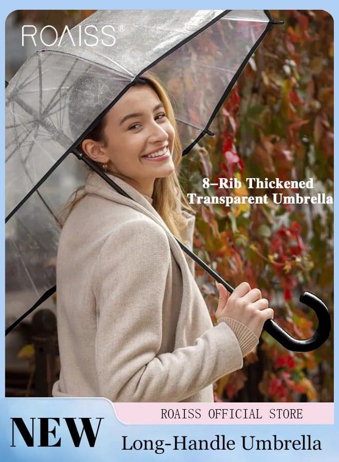 Unisex Multifunctional Long Handle Umbrella Eco-friendly transparent umbrella with Reinforced Fiberglass Ribs for Effective Wind and Rain Protection Integrated Curved Hook Handle for Convenient Grip 8 Rib Design