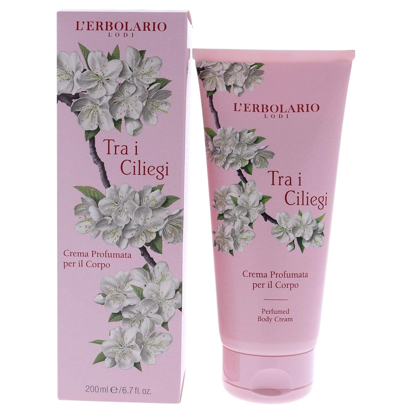 LErbolario Trai I Ciliegi Perfumed Body Cream Moisturizing Cream for Dry Skin Cherry Blossom Extract With Coconut and Cocoa Butter 67 oz