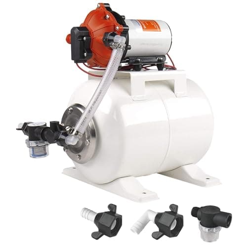 SEAFLO 55 Series rv water pump Pump System with 2 Gallon Accumulator Tank, 12V DC, 60 PSI, 5.5 GPM Self Priming, Smart Pressure Switch NSF, CE & Rohs Certified, UL Listed, 4-Year Warranty