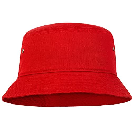 Men Women Unisex Cotton Bucket Hat 100% Cotton Packable for Travel Fishing Hunting Summer Camp (L/XL, Red)