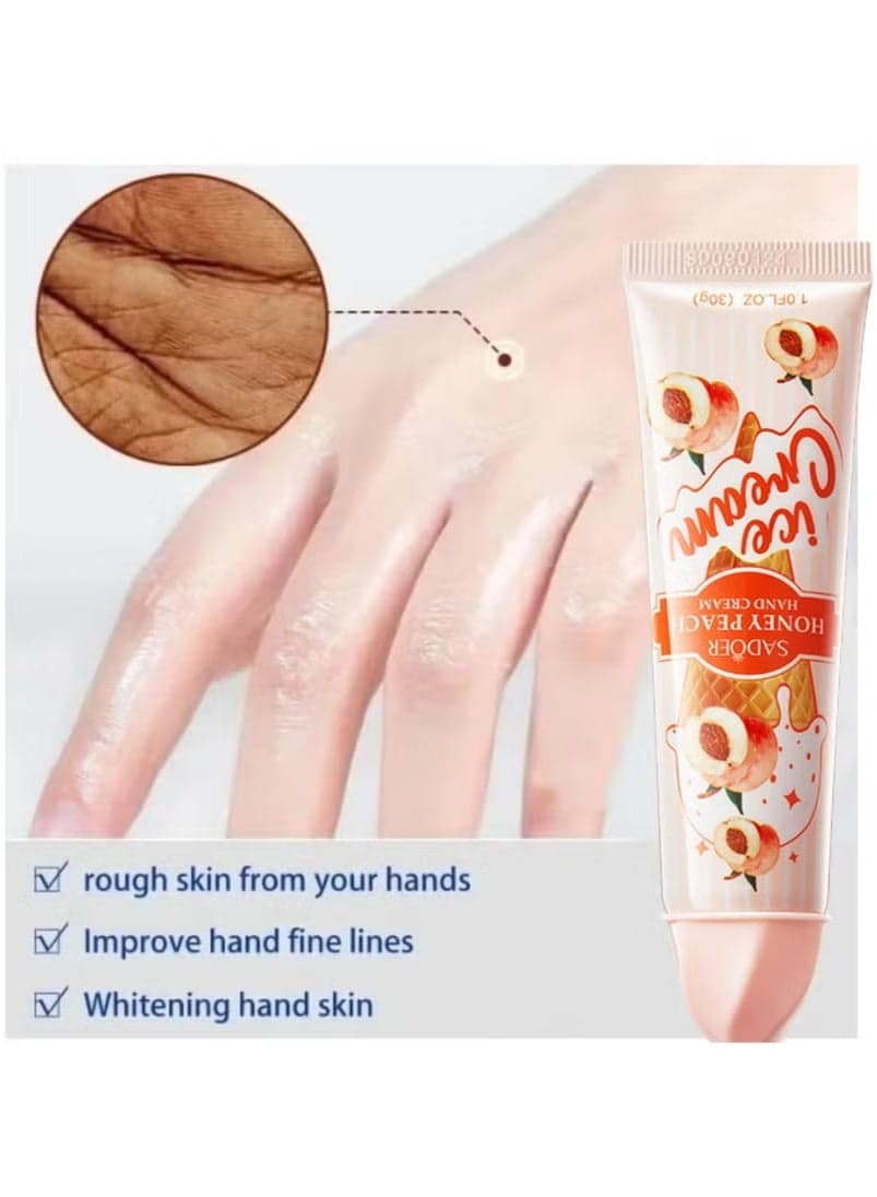 Peach anti-wrinkle hand cream, nourishing whitening moisturizing skin cream, fast absorbing anti-aging hand cream, smooth skin, remove wrinkles and dullness, 30g