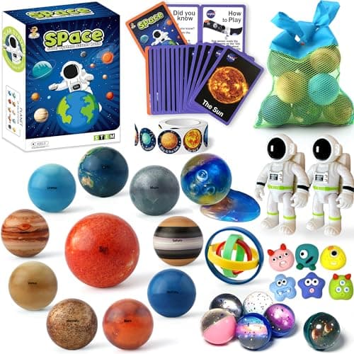 Solar System Planets Toys for Kids STEM Educational Sensory Toys for Autistic Children NonToxic Space Astronaut Slime Ball Alien Monster Toy Set with Mesh Storing Bag for 35810 Boy Girls