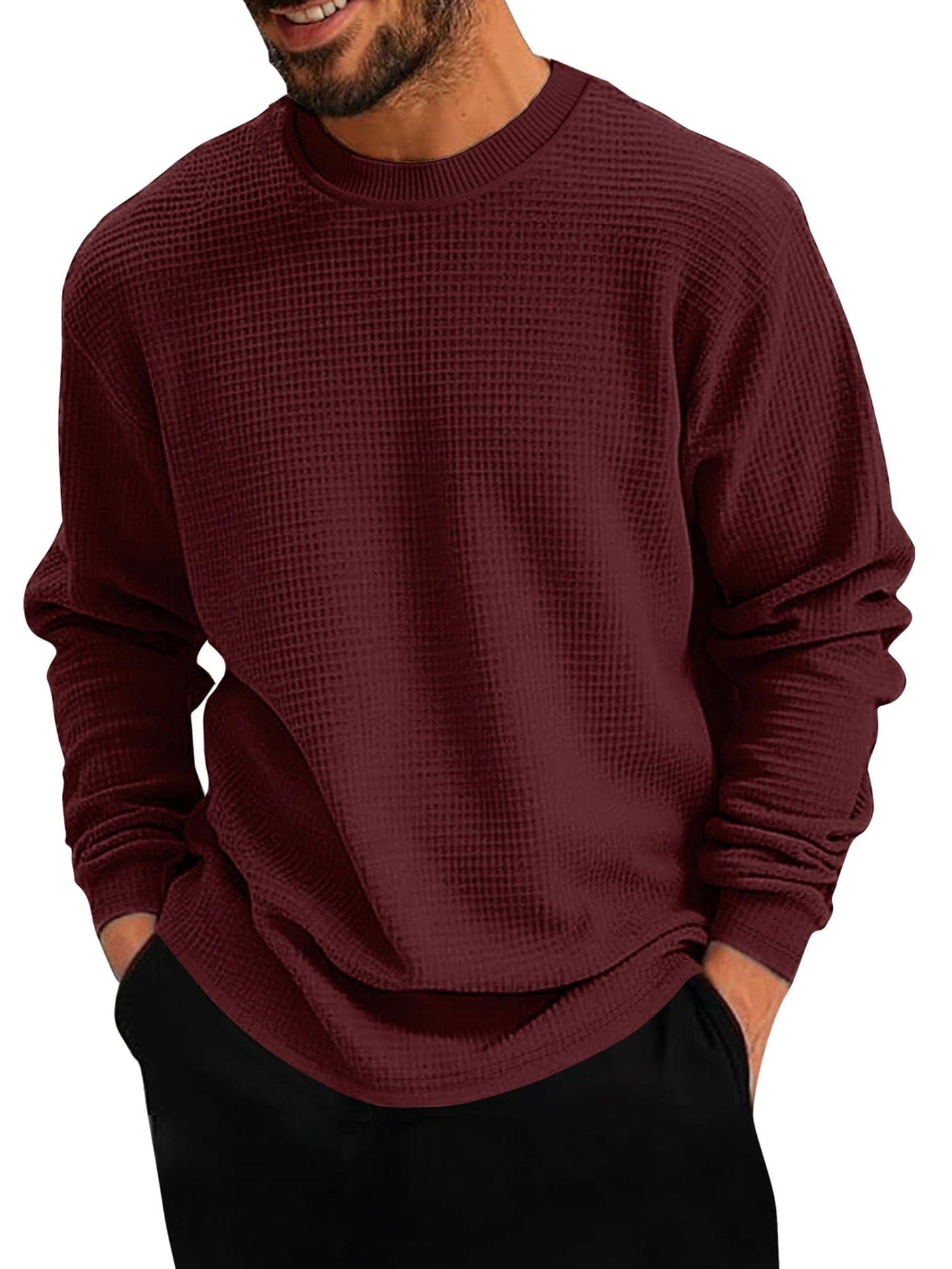 Noble Monk Men's Round Neck T Shirt |Full Sleeves |Solid Pattern | Casual T-Shirt for Men Wine RED