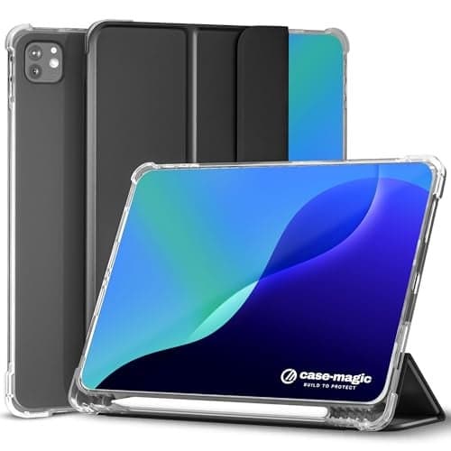 Case-Magic Smart Folio Case Cover for iPad Pro 11 inch (2022/2021/2020, 4th/3rd/2nd Gen) Auto Sleep/Wake Feature, Trifold Stand, Pencil Holder| Slim PU Exterior, TPU Transparent Back (Black)