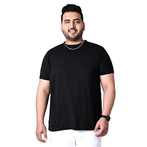 Bigbanana Plus Size Solid Men's Round Neck T-Shirt (Tony-Black,Black,2XL)