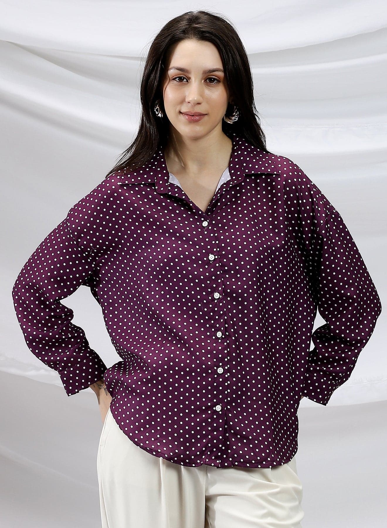 Women's Grape Purple Polka-Dot Relaxed Shirt