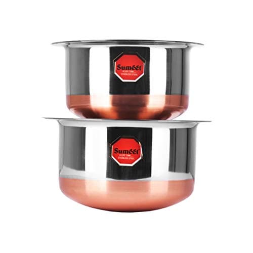 Sumeet Stainless Steel Copper Bottom Cookware/Container/Tope Set of 2 Pcs with Lids (No. 11-1.4 Ltr, No. 12-1.9 Ltr), 1.9 liter