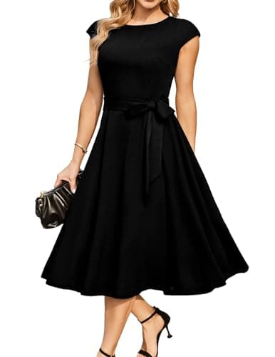 DRESSTELLS Cocktail Wedding Guest Dress, Black Formal Dresses for Women Funeral Vintage Holiday Party Fit Flare Evening Gowns Black 3XL
